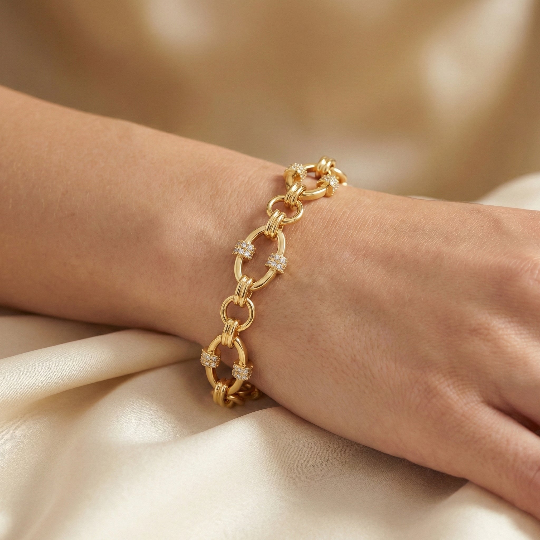 Luxurious Yellow Gold Pave Link Bracelet