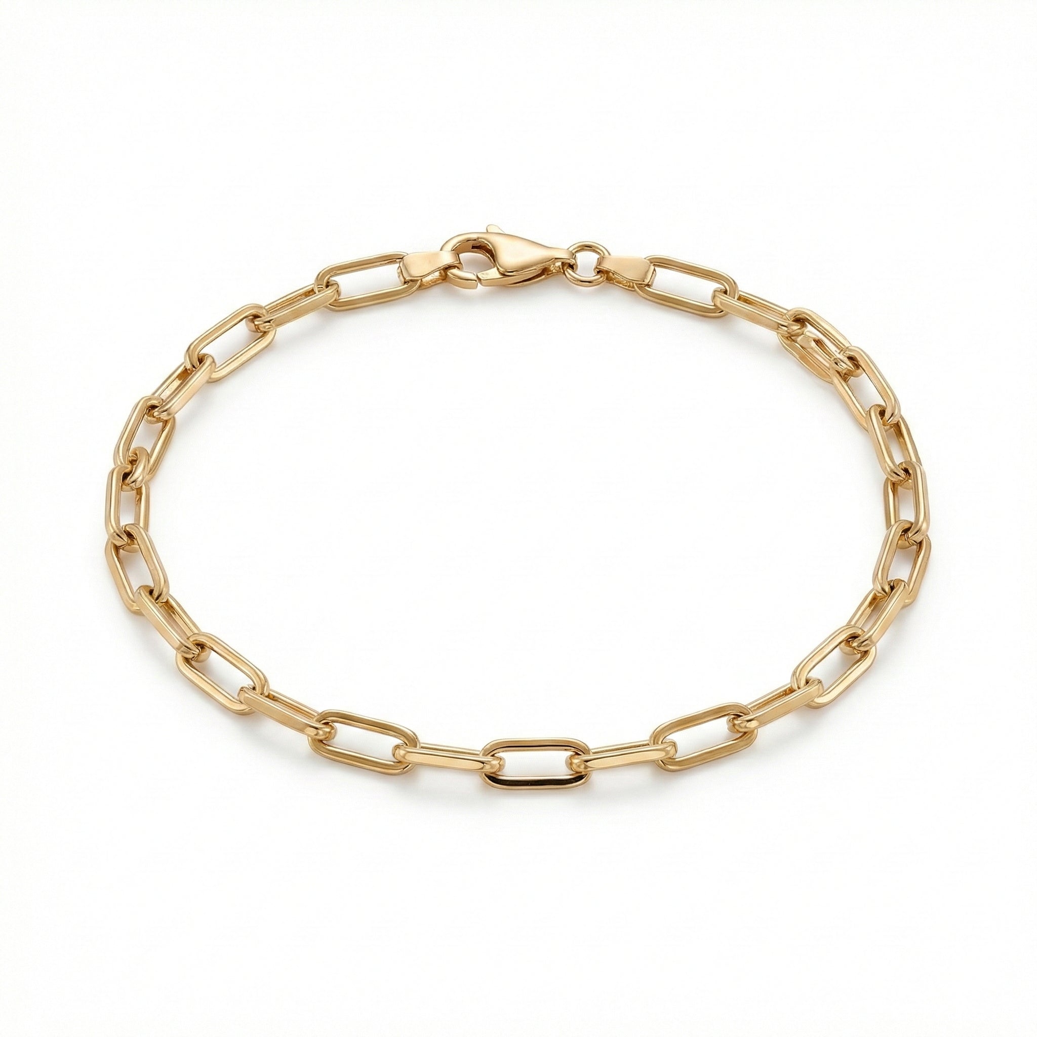 Gold chain bracelet on a white background