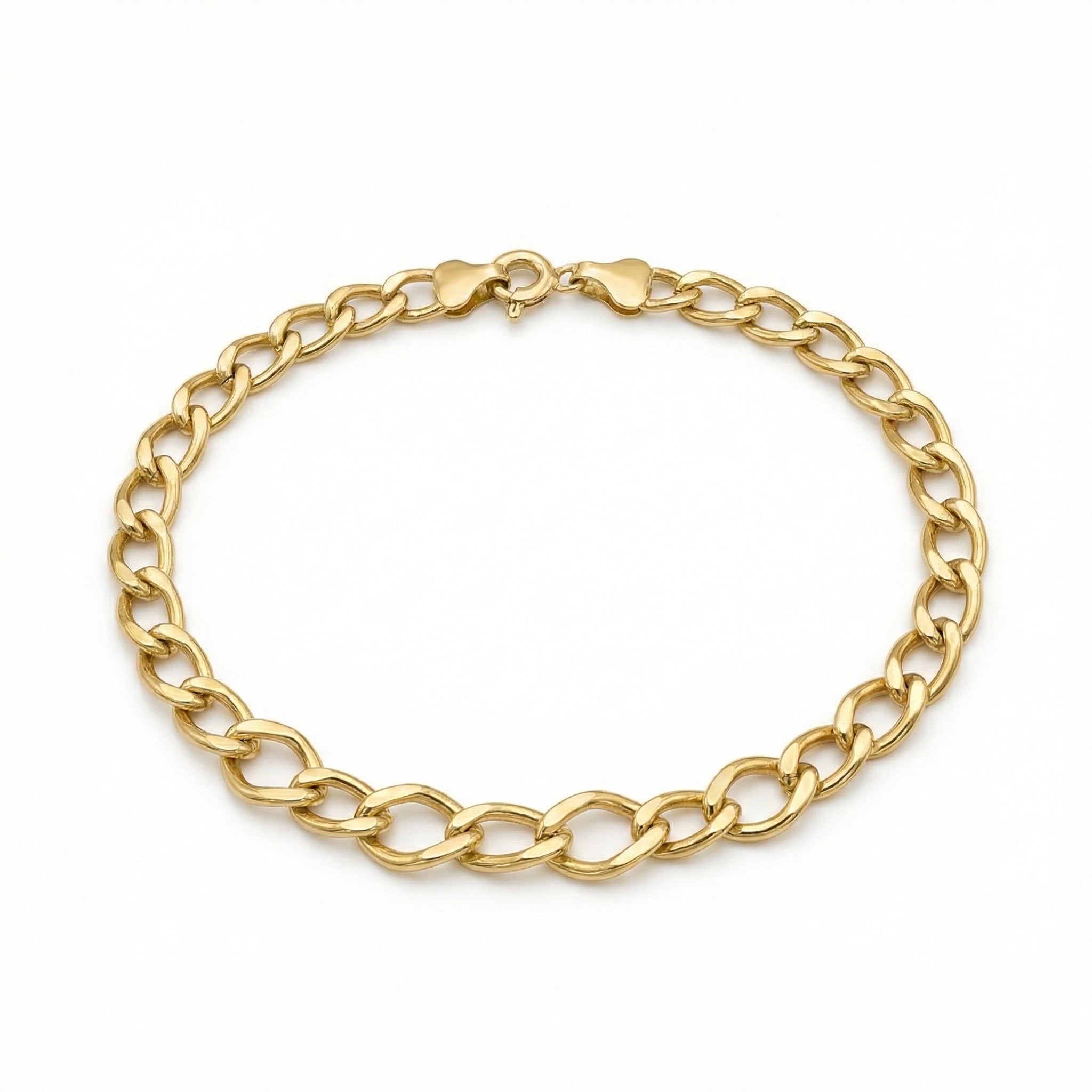 A professional 4K product photograph of the 3B Gourmet bracelet in 18k yellow gold, shown in a clean oval arrangement against a pure white background, highlighting the smooth polished finish of the links.