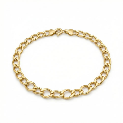 A professional 4K product photograph of the 3B Gourmet bracelet in 18k yellow gold, shown in a clean oval arrangement against a pure white background, highlighting the smooth polished finish of the links.