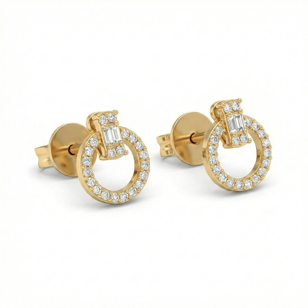 The Halo Baguette Zirconia Studs 18K Yellow Gold