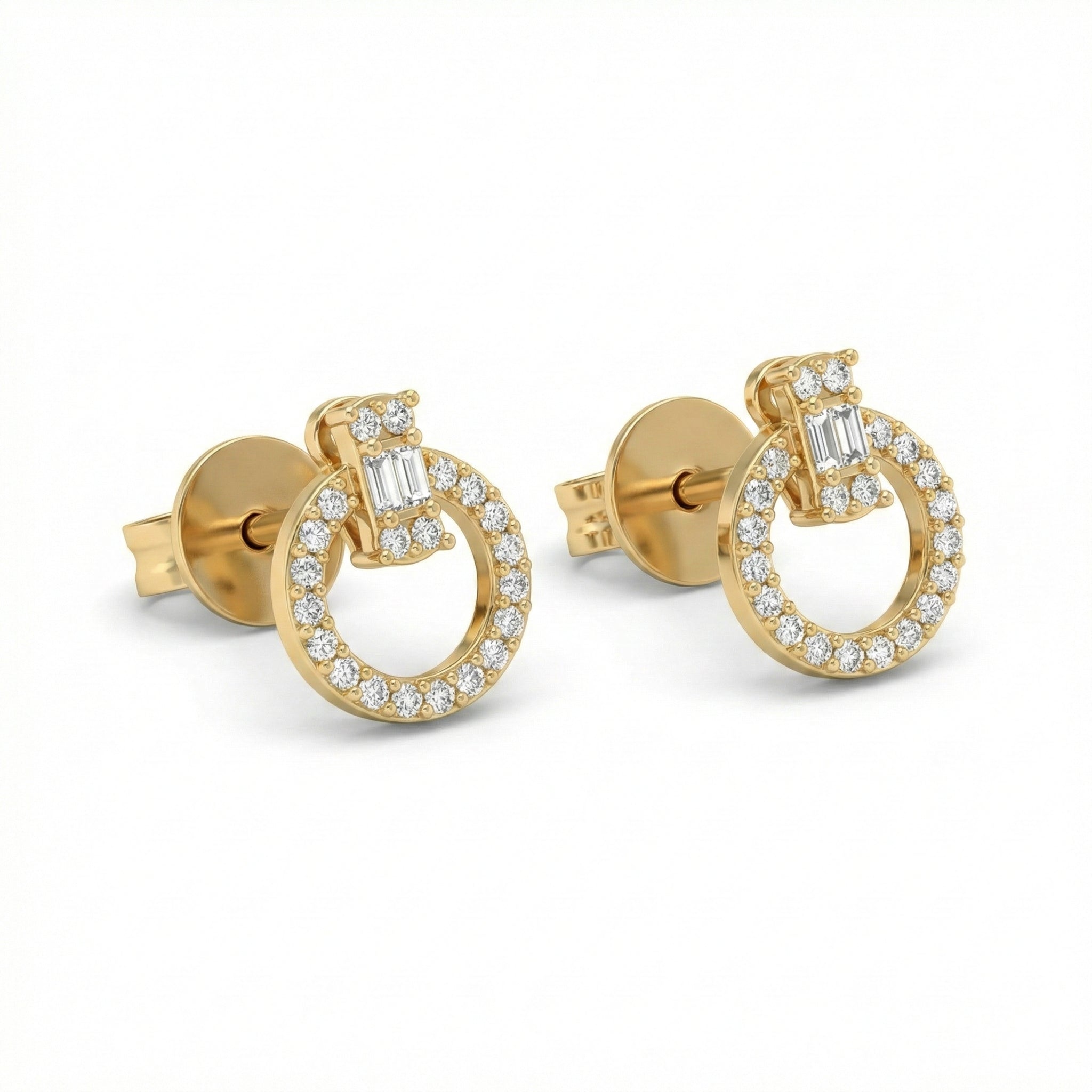 The Halo Baguette Zirconia Studs 18K Yellow Gold