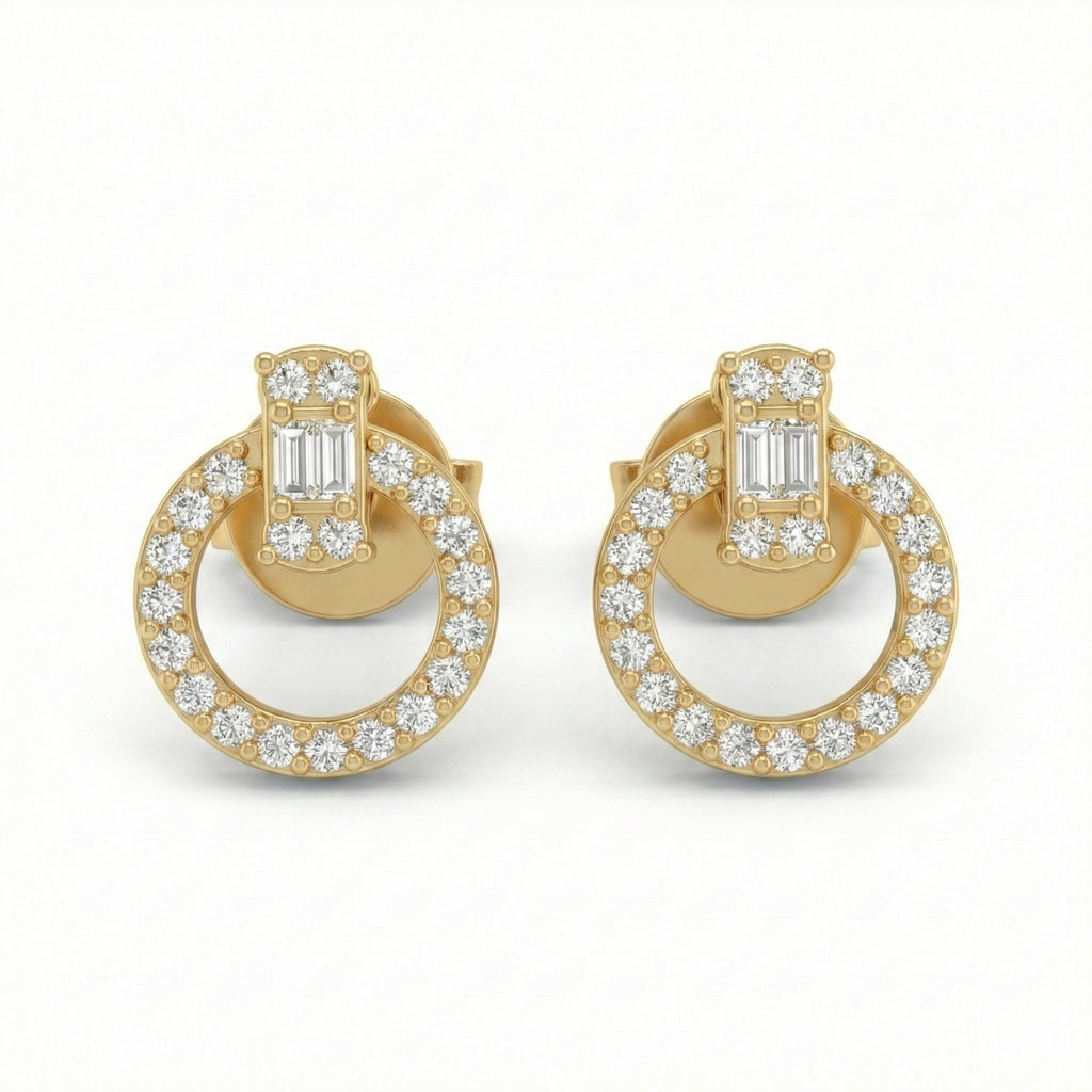 The Halo Baguette Zirconia Studs 18K Yellow Gold