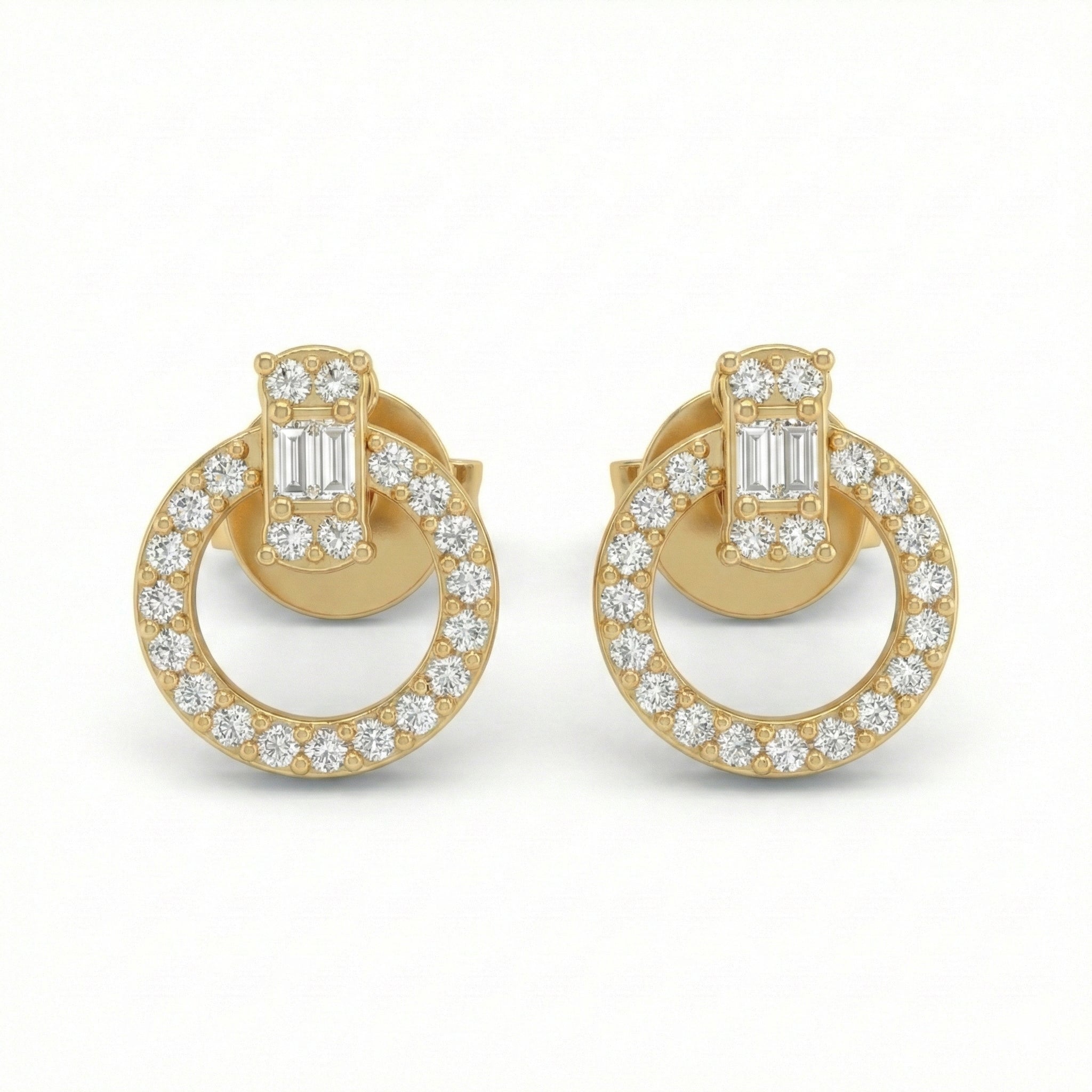The Halo Baguette Zirconia Studs 18K Yellow Gold