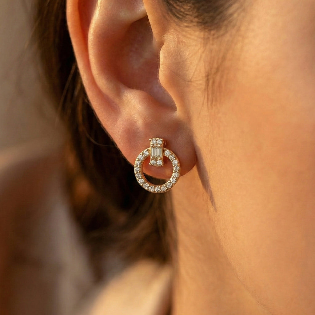 The Halo Baguette Zirconia Studs 18K Yellow Gold