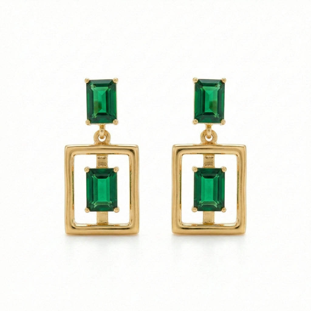 The Emerald Frame Drop Earrings 18K Yellow Gold