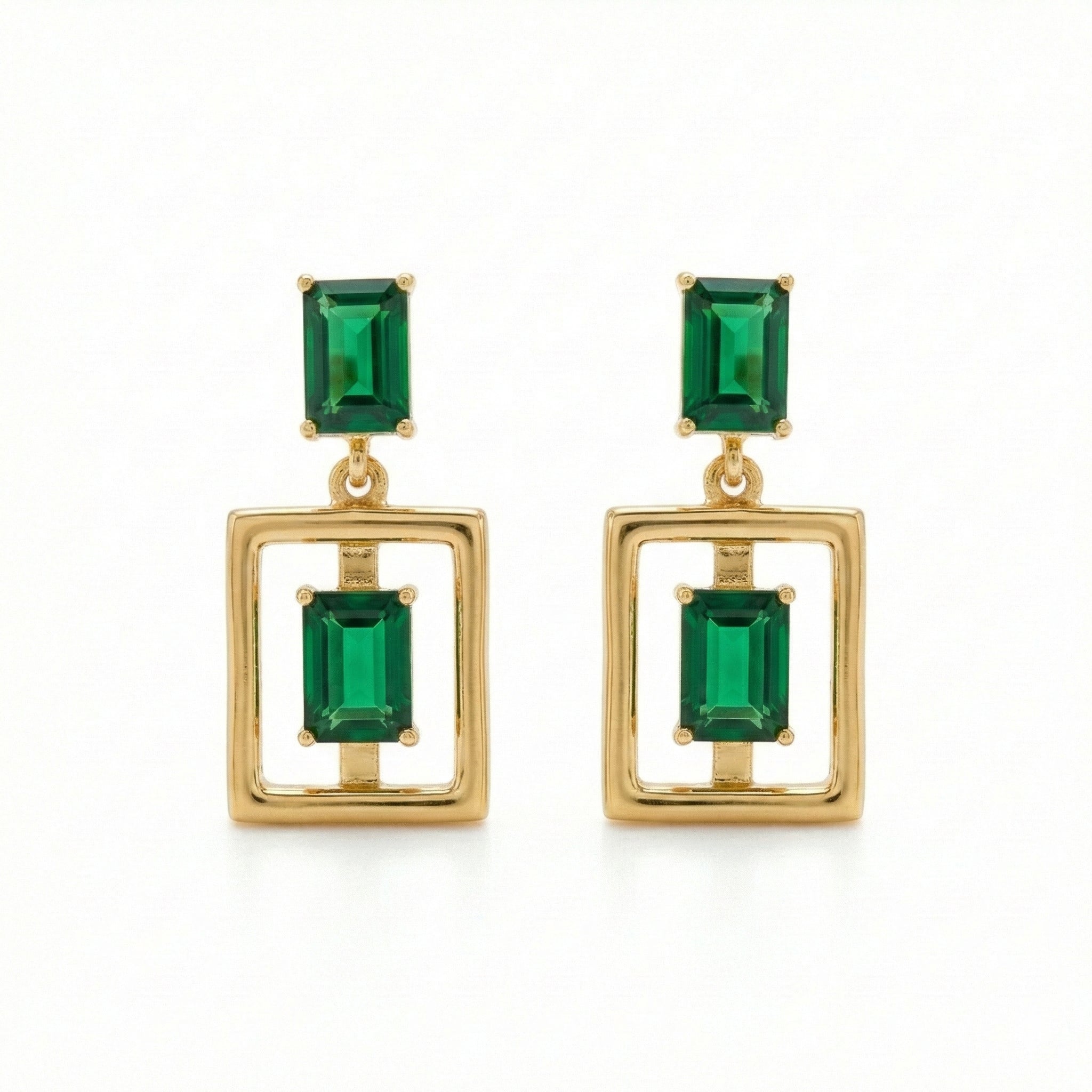The Emerald Frame Drop Earrings 18K Yellow Gold