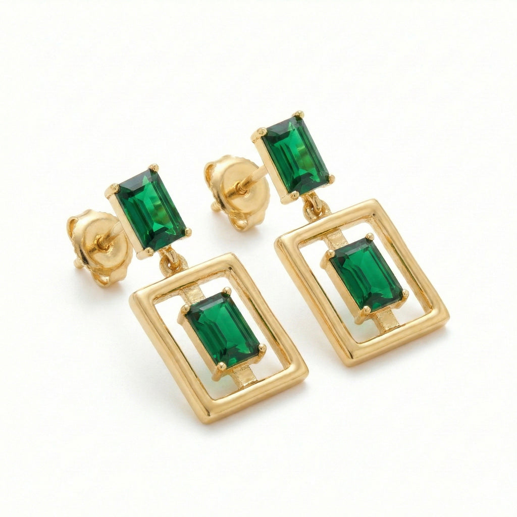 The Emerald Frame Drop Earrings 18K Yellow Gold