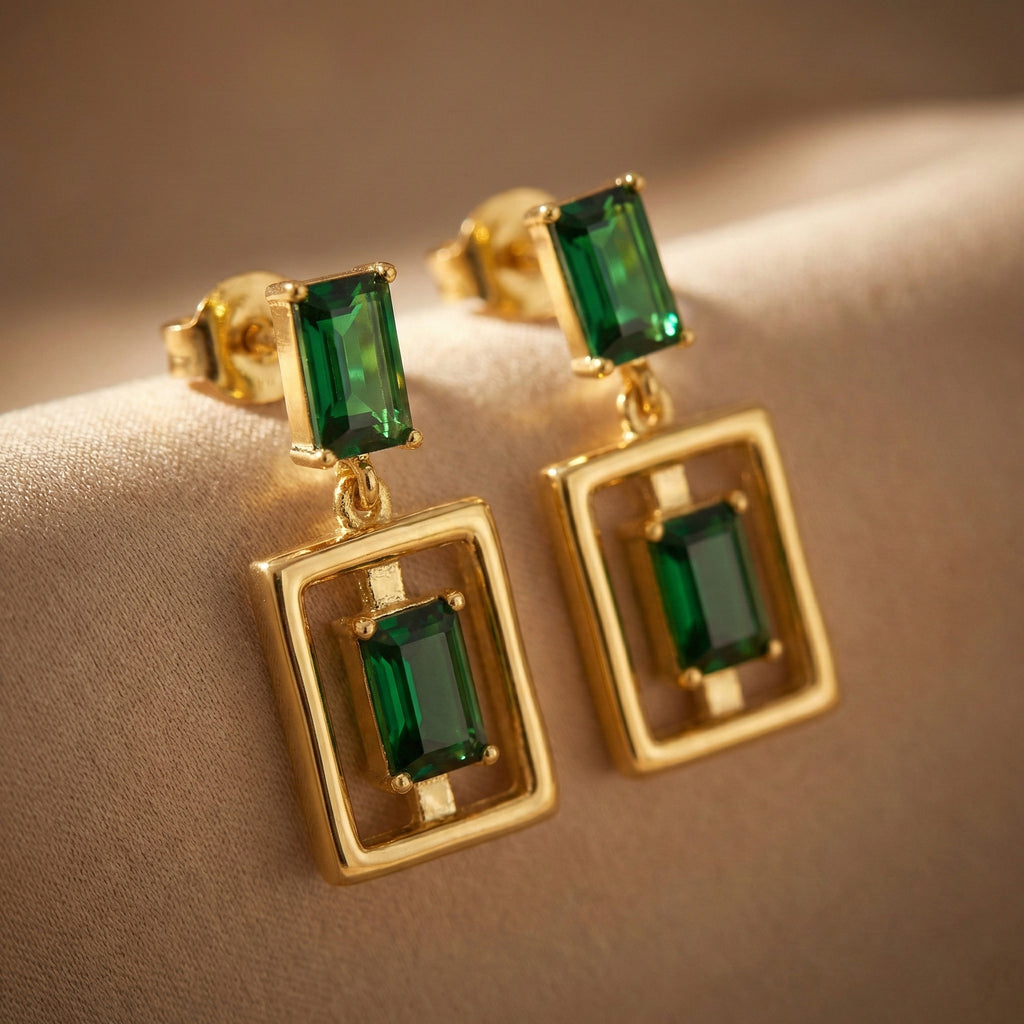 The Emerald Frame Drop Earrings 18K Yellow Gold