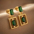 The Emerald Frame Drop Earrings 18K Yellow Gold