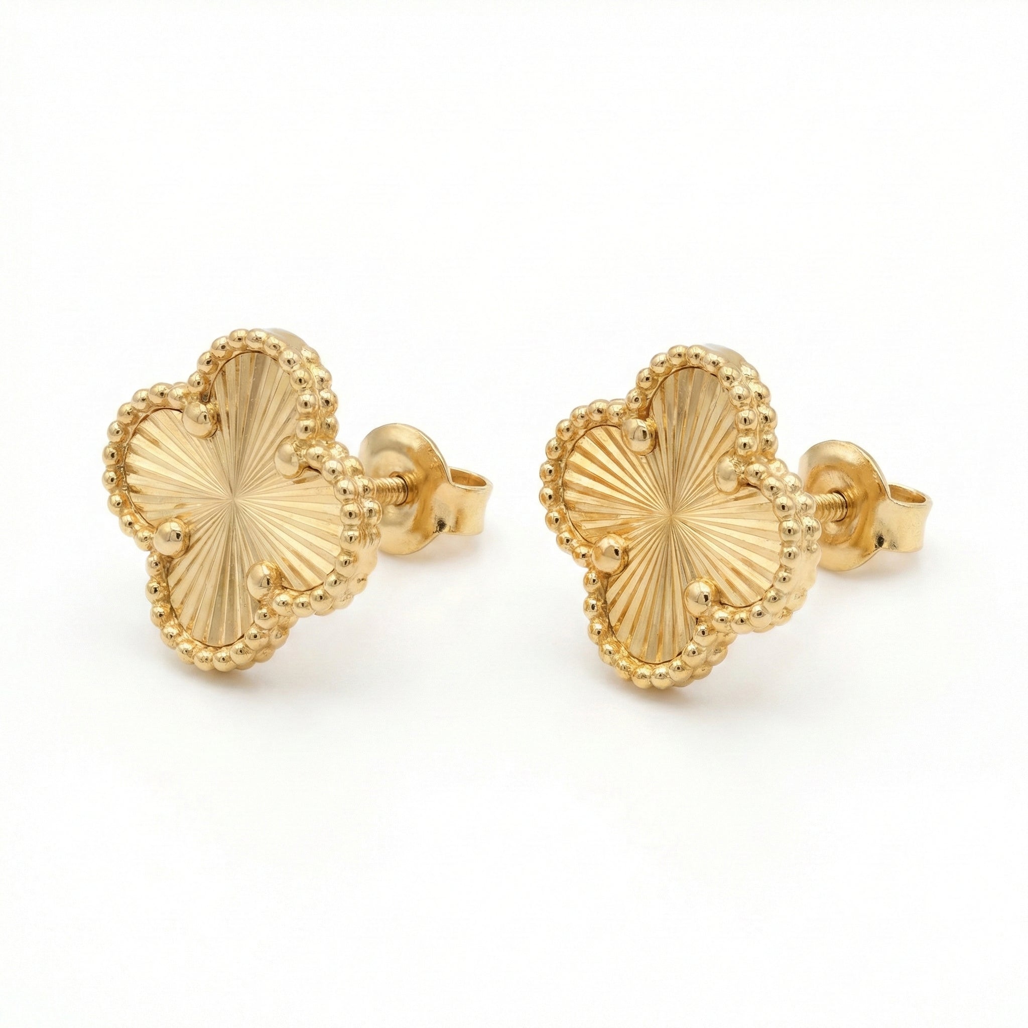 The Radiant Sunburst Clover Studs 18K Yellow Gold