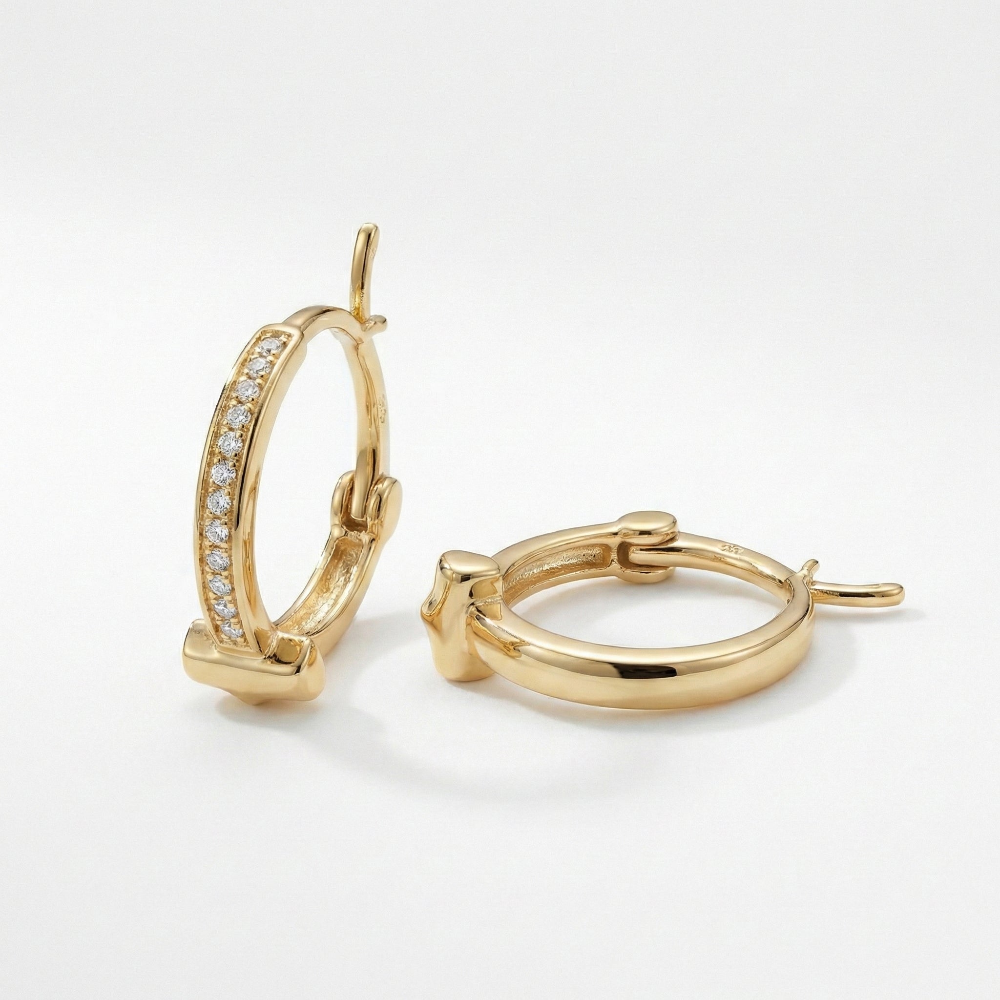 Sleek Gold T-Bar Huggie Hoop Earrings 18K Yellow Gold