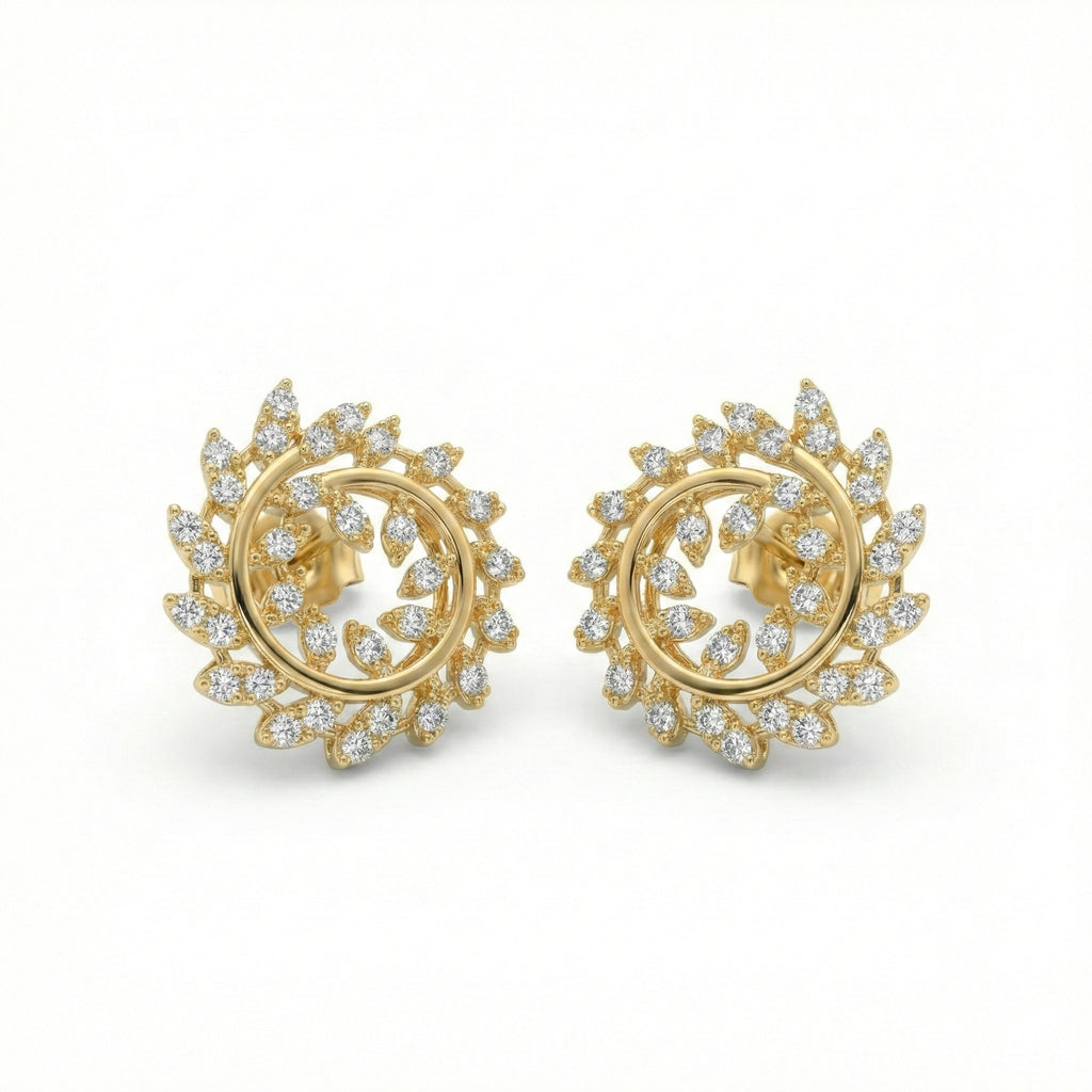 حلق مرصعة بتصميم دوامة ذهبية لامعة من الذهب الأصفر عيار 18