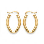 18k yellow gold minimalist oval hoop earrings on a pure white background.
حلق ذهب عيار 18 أصفر بتصميم بيضاوي بسيط على خلفية بيضاء.