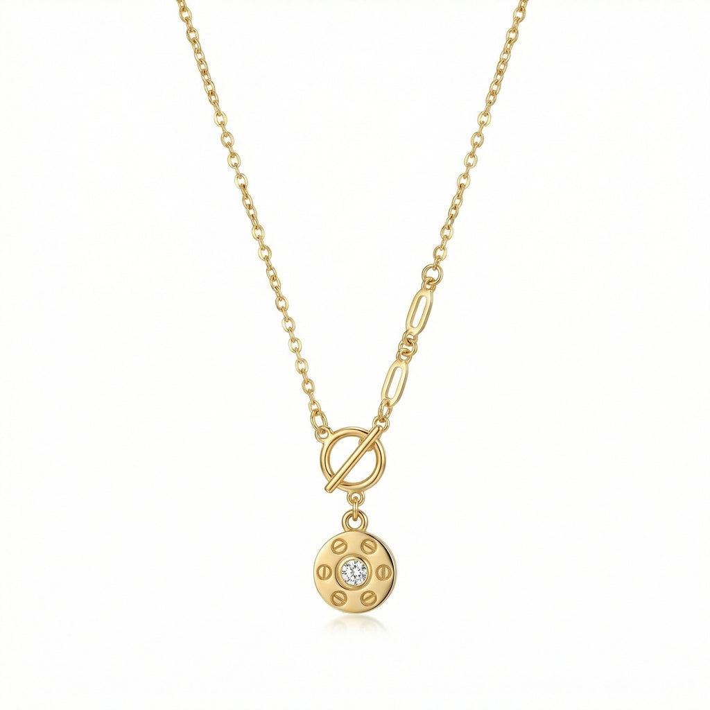 The Crystal Screw-Motif Toggle Necklace 18K Yellow Gold