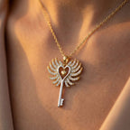 The Celestial Two-Tone Winged Key Necklace 18K Yellow Gold