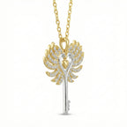 The Celestial Two-Tone Winged Key Necklace 18K Yellow Gold