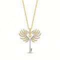 The Celestial Two-Tone Winged Key Necklace 18K Yellow Gold