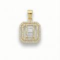 Rectangular Pendant - Baguette & Double Halo Setting in 18K Yellow Gold