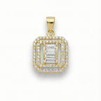 Rectangular Pendant - Baguette & Double Halo Setting in 18K Yellow Gold