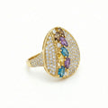 Radiant 18K Yellow Gold Statement Ring with Multicolor Marquise Gems & Pave Accents
