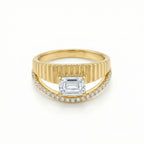 Radiant Emerald-Cut Split Shank Ring in Fluted 18K Yellow Gold