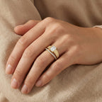 Radiant Emerald-Cut Split Shank Ring in Fluted 18K Yellow Gold