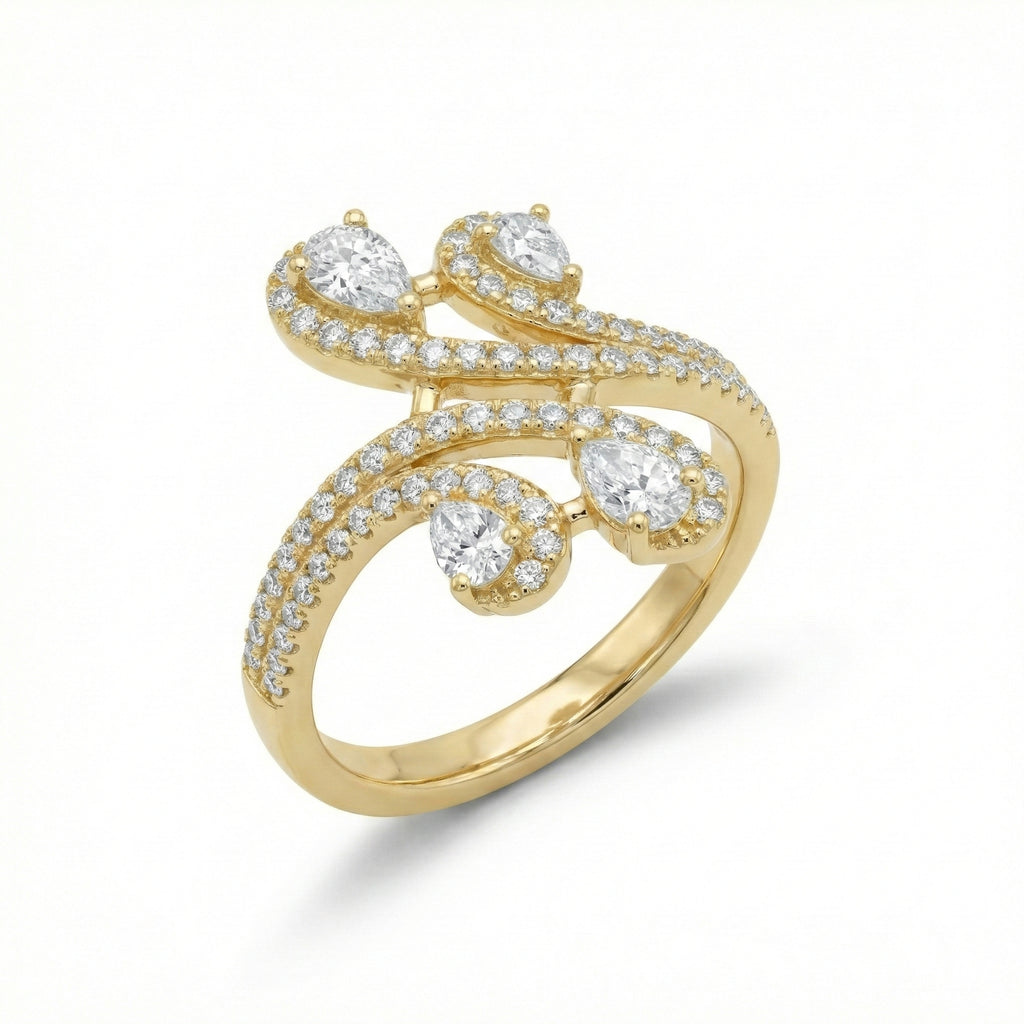 Pear and Pave Crossover Ring 18K Yellow Gold