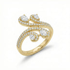 Pear and Pave Crossover Ring 18K Yellow Gold