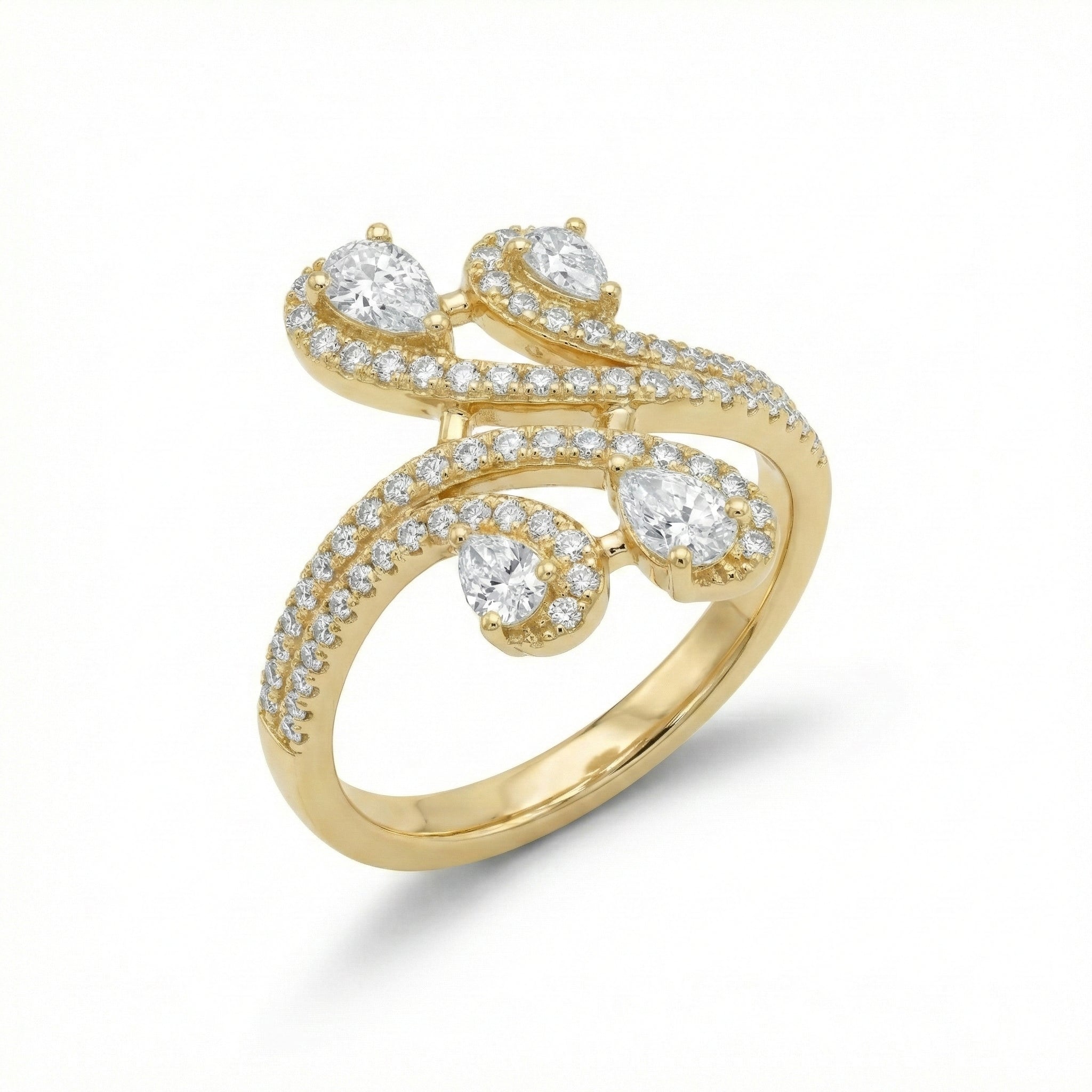Pear and Pave Crossover Ring 18K Yellow Gold