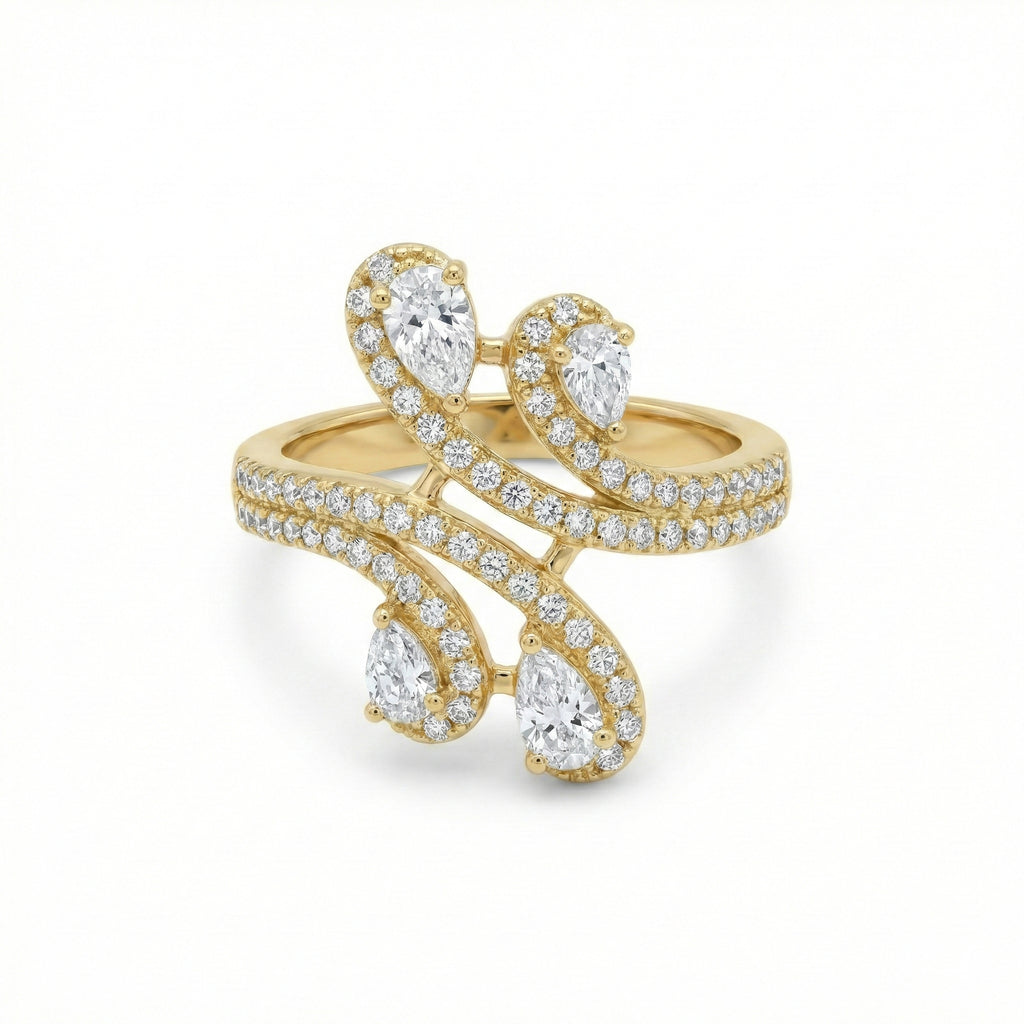 Pear and Pave Crossover Ring 18K Yellow Gold