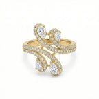 Pear and Pave Crossover Ring 18K Yellow Gold