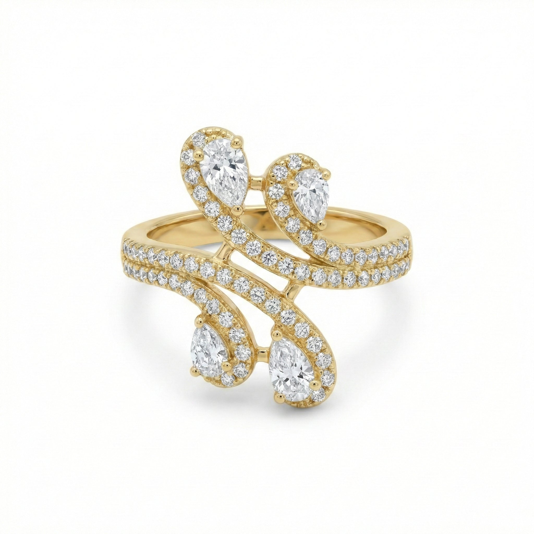 Pear and Pave Crossover Ring 18K Yellow Gold