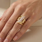 Geometric Chain-Link Gold Ring with Rose Gold Pave Detail 18K Yellow Gold