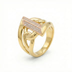Geometric Chain-Link Gold Ring with Rose Gold Pave Detail 18K Yellow Gold
