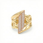 Geometric Chain-Link Gold Ring with Rose Gold Pave Detail 18K Yellow Gold