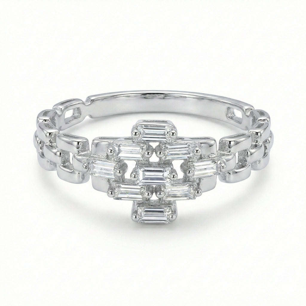 خاتم سلسلة باغيت المتلألئ من الذهب الأبيض عيار 18