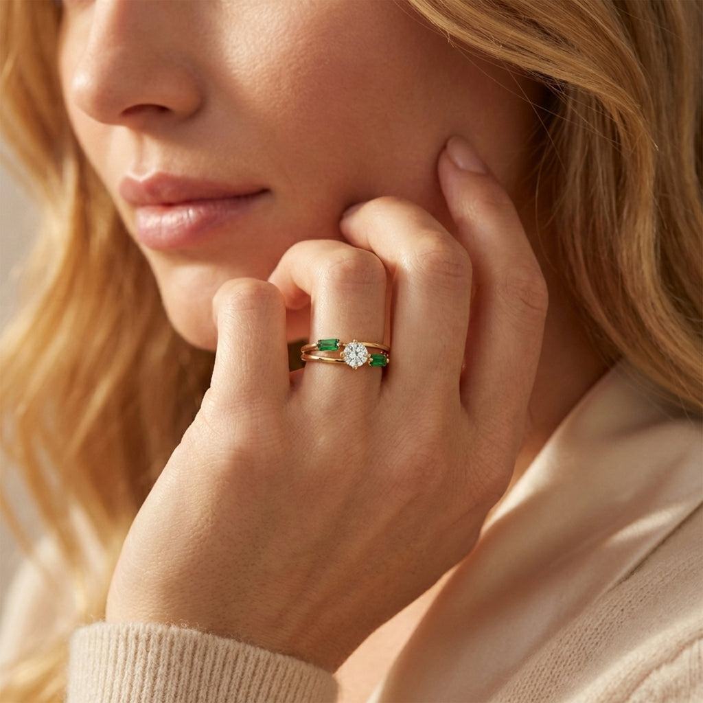 خاتم "فيردانت بريليانس" الذهبي عيار 18 من الذهب الأصفر بتصميم إسورة مقسوم