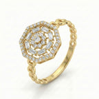Gold ring with diamond accents on a white background
