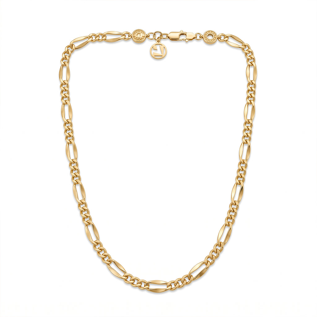L'azurde 18K yellow gold Gourmet chain necklace on a clean white background.	سلسلة جرميت من الذهب الأصفر عيار 18 من لازوردي معروضة على خلفية بيضاء نقية.