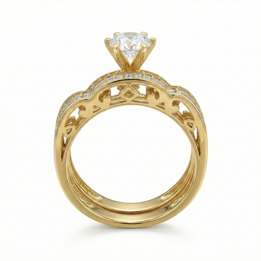 Gold ring with diamond on a white background