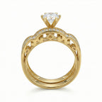 Gold ring with diamond on a white background
