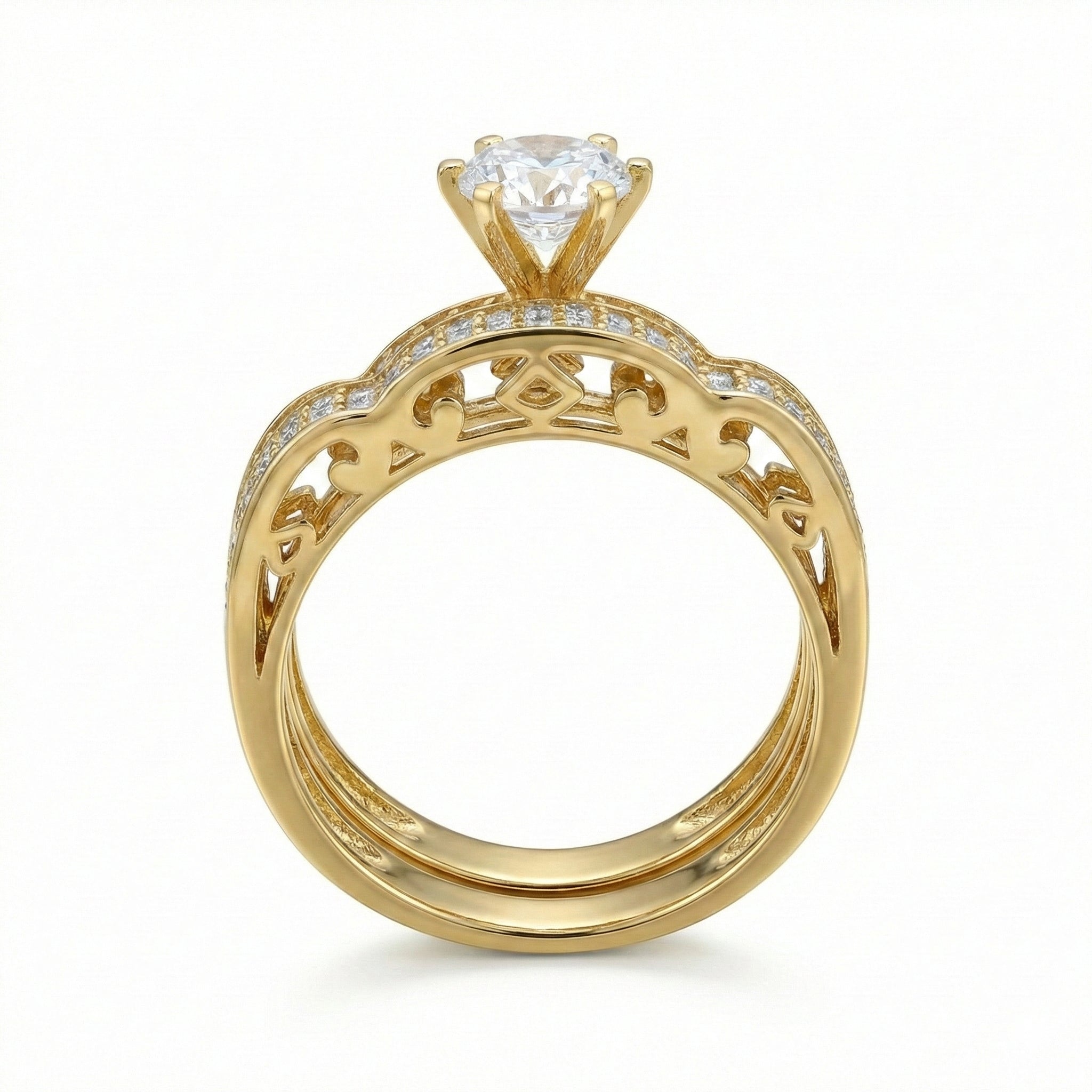 Gold ring with diamond on a white background