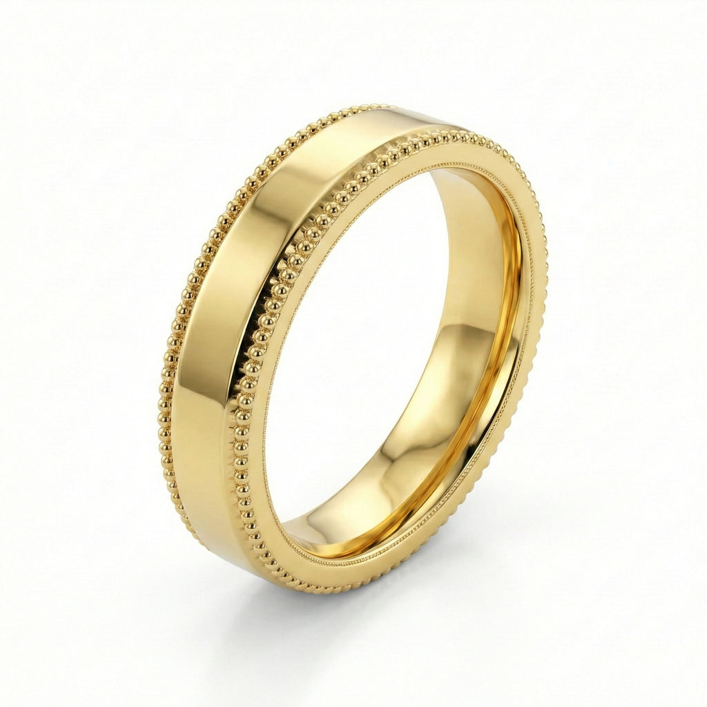 The Sovereign Mil grain Gold Wedding Band 18K Yellow Gold