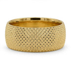 Alyans 18k yellow gold wedding band ring from The Forever Edit category, featuring a highly polished, textured outer band and a smooth interior on a pure white background.